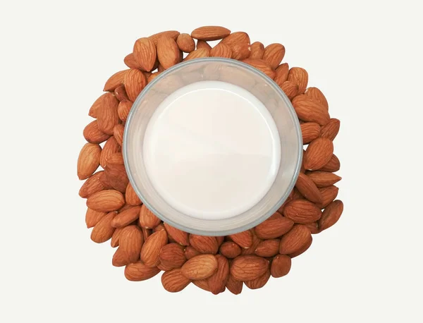 Almond Milk Almonds Top View — Stock Photo, Image