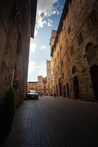 San Gimignano Ιταλία 2013 Ζεστά Χρώματα Του Δρόμου Του Μεσαιωνικού — Φωτογραφία Αρχείου