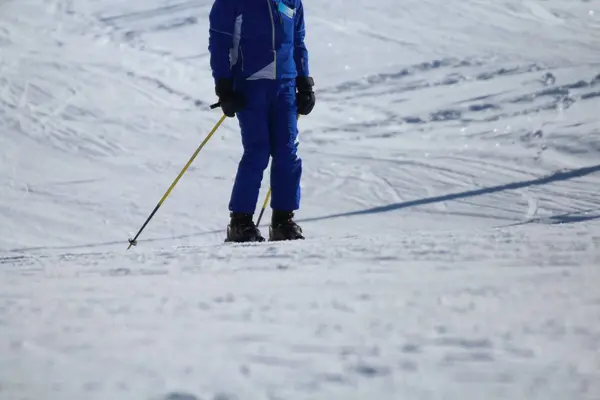降下の終わりに到着するスキー選手 — ストック写真