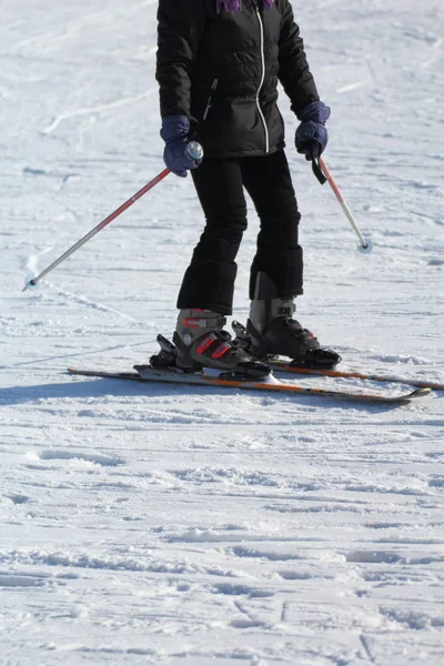 Ski Idrottsman Anländer Slutet Nedstigningen — Stockfoto