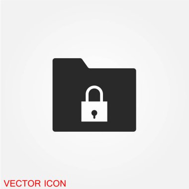 asma kilit işareti düz simgesi beyaz arka plan, vektör, illüstrasyon izole klasörüyle muhasebe