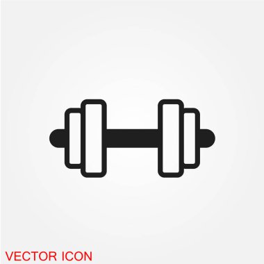 spor dumbbell düz simgesi beyaz arka plan, vektör, illüstrasyon izole
