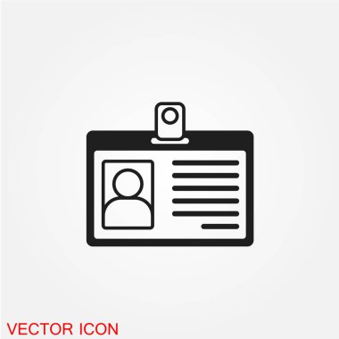 kimlik kartı düz simgesi beyaz arka plan, vektör, illüstrasyon izole 