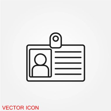 kimlik kartı düz simgesi beyaz arka plan, vektör, illüstrasyon izole 