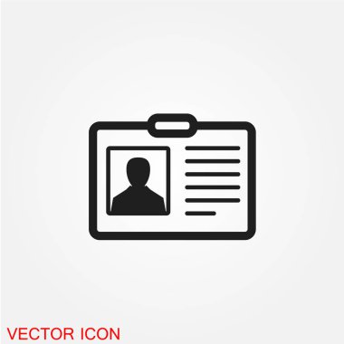 kimlik kartı düz simgesi beyaz arka plan, vektör, illüstrasyon izole 