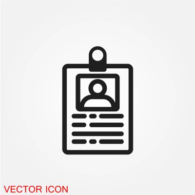 kimlik kartı düz simgesi beyaz arka plan, vektör, illüstrasyon izole 