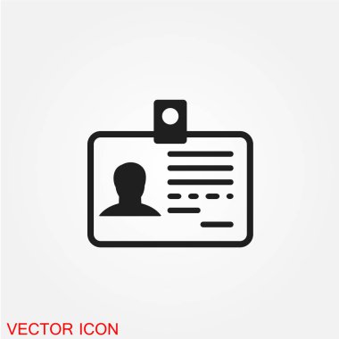 kimlik kartı düz simgesi beyaz arka plan, vektör, illüstrasyon izole 