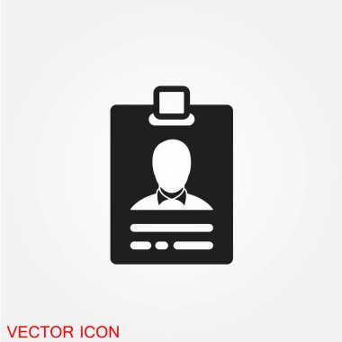 kimlik kartı düz simgesi beyaz arka plan, vektör, illüstrasyon izole 