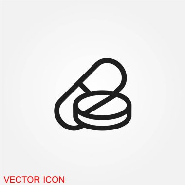 Tıbbi hapları düz simgesi beyaz arka plan, vektör, illüstrasyon izole 