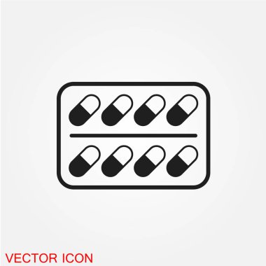 Tıbbi hapları düz simgesi beyaz arka plan, vektör, illüstrasyon izole 