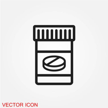 hapları düz simgesi beyaz arka plan, vektör, illüstrasyon izole tıbbi kavanoz 