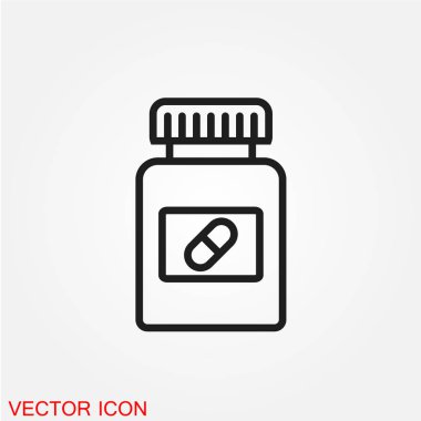 hapları düz simgesi beyaz arka plan, vektör, illüstrasyon izole tıbbi kavanoz 