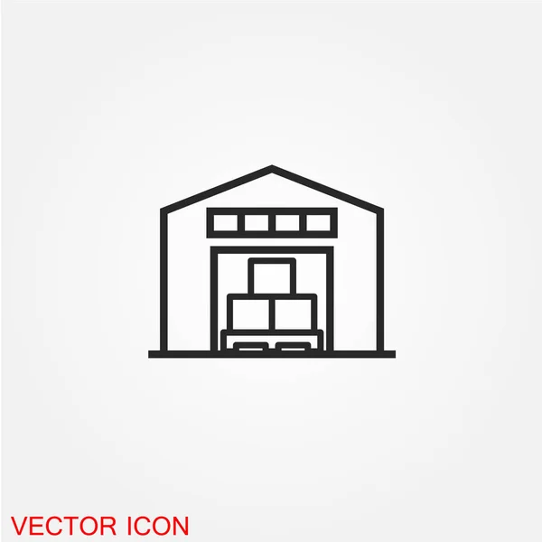 Garaje Con Cajas Icono Plano Aislado Sobre Fondo Blanco Vector — Vector de stock