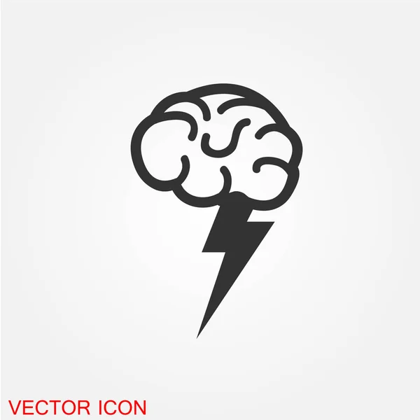Menschliches Gehirn Mit Blitzflachem Symbol Isoliert Auf Weißem Hintergrund Vektor — Stockvektor