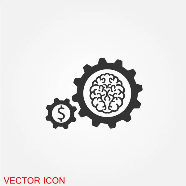 Zahnräder Mit Menschlichem Gehirn Und Dollar Symbol Flaches Symbol Isoliert — Stockvektor