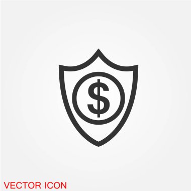 dolar işareti, vektör çizim ile kalkan düz simgesi 