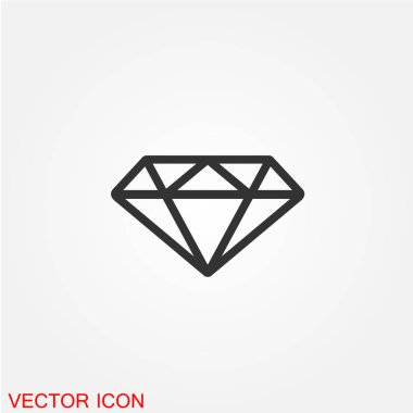 Elmas mücevher düz simgesi beyaz arka plan, vektör, illüstrasyon izole 