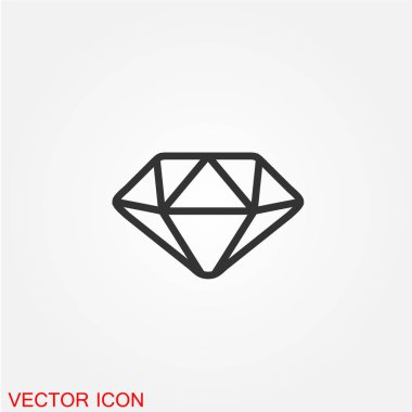 Elmas mücevher düz simgesi beyaz arka plan, vektör, illüstrasyon izole 