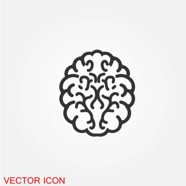 insan beyni düz simgesi beyaz arka plan, vektör, illüstrasyon izole