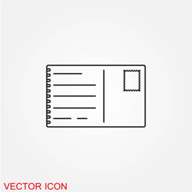 Kartpostal düz simgesi beyaz arka plan, vektör, illüstrasyon izole