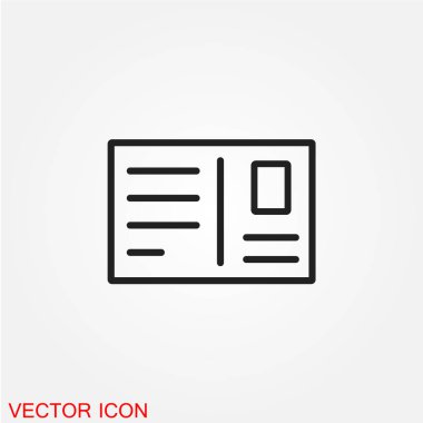 Kartpostal düz simgesi beyaz arka plan, vektör, illüstrasyon izole