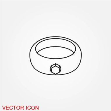 Elmas nişan yüzüğü düz simgesi beyaz arka plan, vektör, illüstrasyon izole