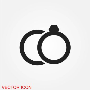 Elmas nişan halkaları düz simgesi beyaz arka plan, vektör, illüstrasyon izole