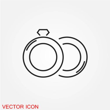 Elmas nişan halkaları düz simgesi beyaz arka plan, vektör, illüstrasyon izole