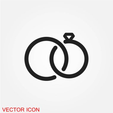 Elmas nişan halkaları düz simgesi beyaz arka plan, vektör, illüstrasyon izole