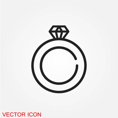 Elmas nişan yüzüğü düz simgesi beyaz arka plan, vektör, illüstrasyon izole