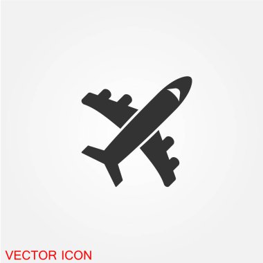Uçak düz simgesi, vektör, illüstrasyon 