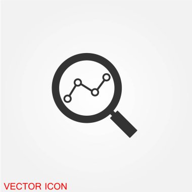grafik grafik düz simgesi beyaz arka plan, vektör, illüstrasyon izole olan Büyüteç