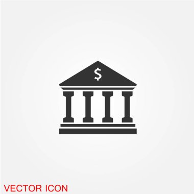 düz simgesi beyaz arka plan, vektör, illüstrasyon izole bina banka