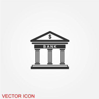 düz simgesi beyaz arka plan, vektör, illüstrasyon izole bina banka