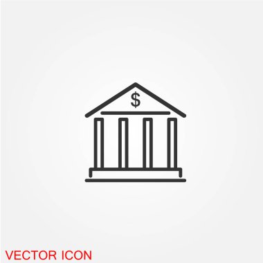 düz simgesi beyaz arka plan, vektör, illüstrasyon izole bina banka