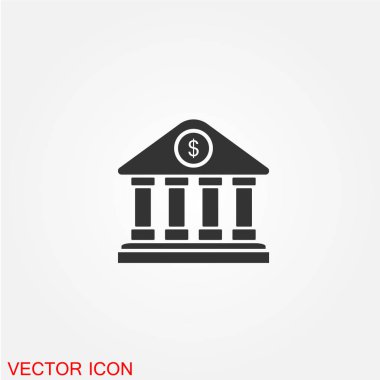 düz simgesi beyaz arka plan, vektör, illüstrasyon izole bina banka