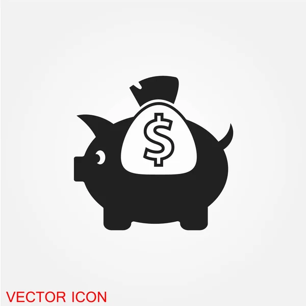 Piggy Banco Plana Ícone Isolado Fundo Branco Vetor Ilustração — Vetor de Stock