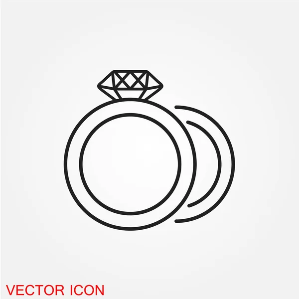 Anillos Compromiso Diamantes Icono Plano Aislado Sobre Fondo Blanco Vector — Vector de stock