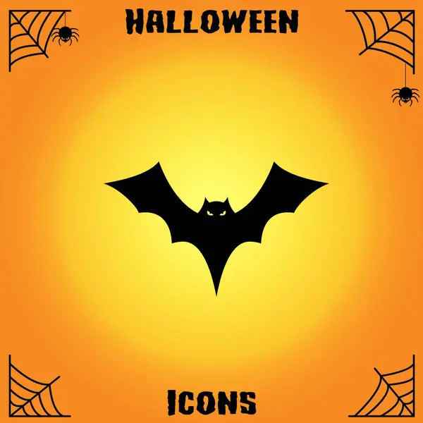 Bat Halloween Icône Plate Sur Fond Jaune Vecteur Illustration — Image vectorielle