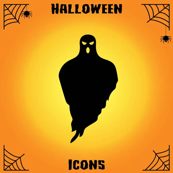 Icône Plate Fantôme Halloween Sur Fond Jaune Vecteur Illustration — Image vectorielle