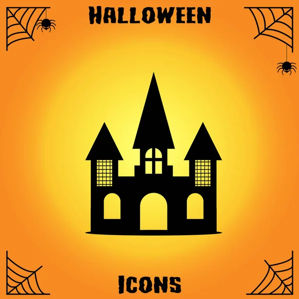 Castillo Halloween Icono Plano Sobre Fondo Amarillo Vector Ilustración — Vector de stock