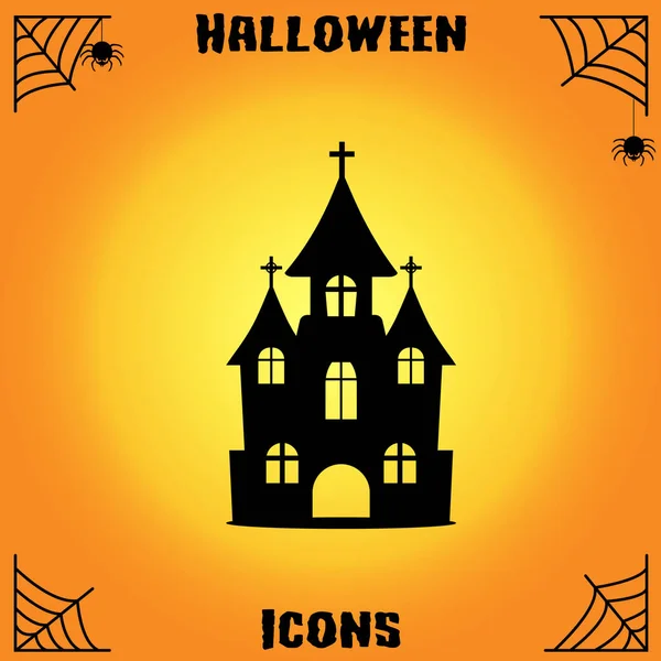 Halloween Église Icône Plate Sur Fond Jaune Vecteur Illustration — Image vectorielle