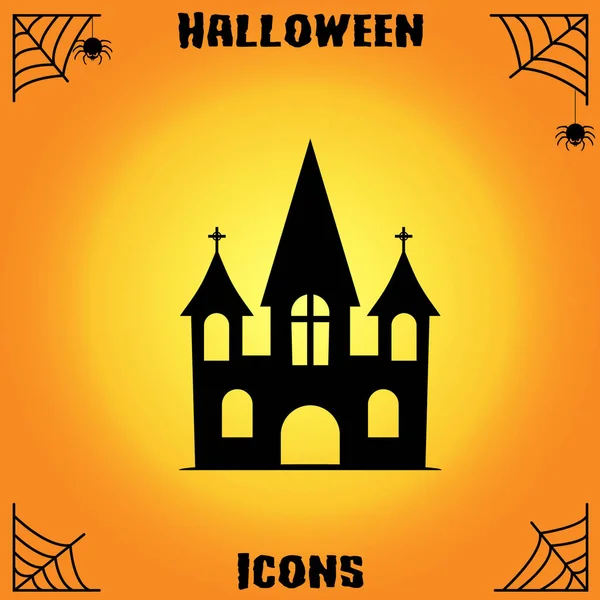 Halloween Église Icône Plate Sur Fond Jaune Vecteur Illustration — Image vectorielle