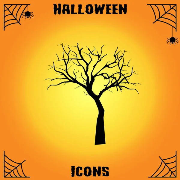 Arbre Halloween Icône Plate Sur Fond Jaune Vecteur Illustration — Image vectorielle