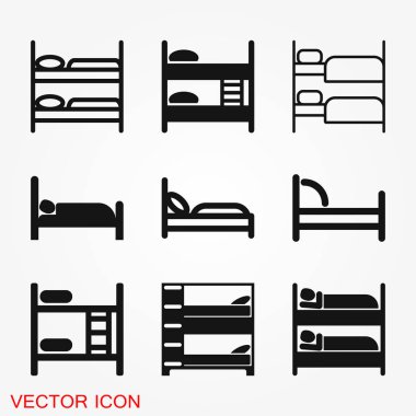 Yatak simge vektör. Basit düz sembolü. Arka plan üzerinde siyah piktogram illüstrasyon.