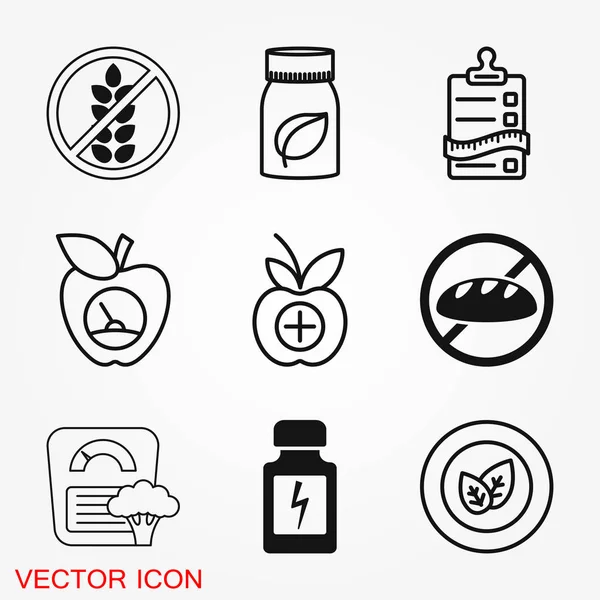 Diyet vektör simgesi, gıda diyet etiketleri arka plan üzerinde izole — Stok Vektör