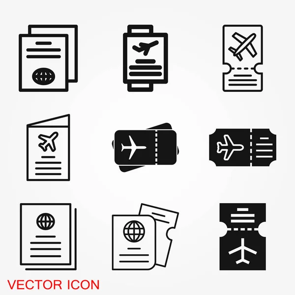 Icono de documentos de viaje, pasaporte con billete plano icono aislado. Concepto de viajes y turismo — Vector de stock