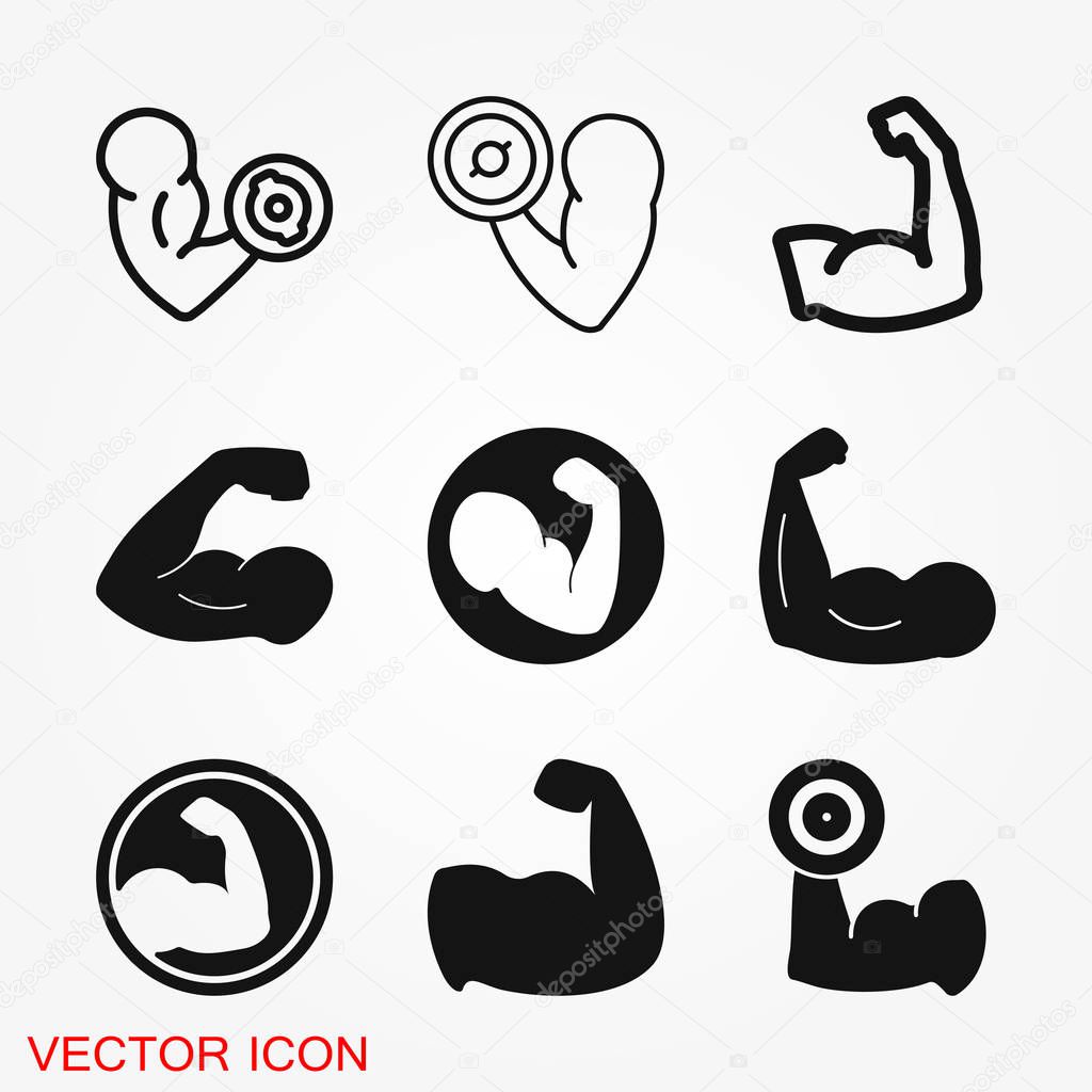Biceps icon, muscle strength or power vector icon for exercise apps and websites