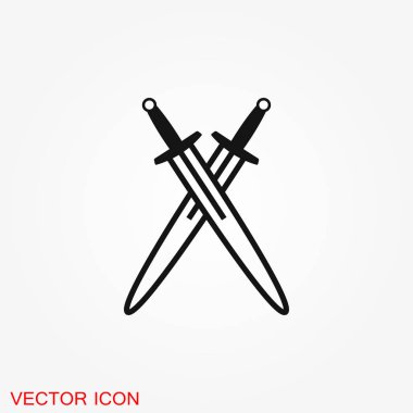 Çapraz çapraz kılıç. Vektör düz anahat simgesini illüstrasyon izole beyaz arka plan üzerinde.