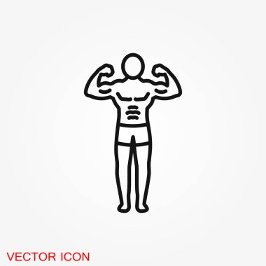 Vücut geliştirmeci simgesi, kas işareti. Vektör çizim için web tasarım başlık sayfası veya poster yazdırma